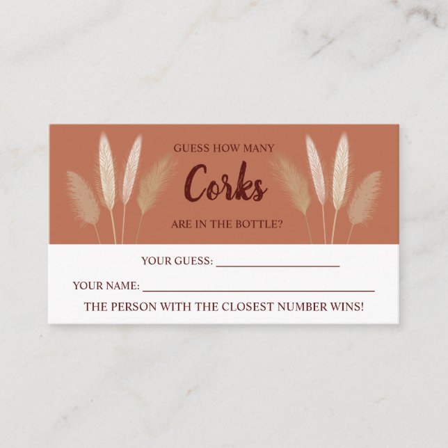 Wie viele Corks Pampas Brautparty Game Card Platzkarte (Vorderseite)