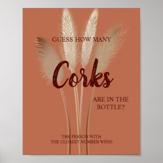 Wie viele Corks Pampas Brautparty Game Sign Poster