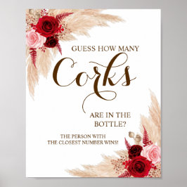 Wie viele Corks Pampas Brautparty Game Sign Poster