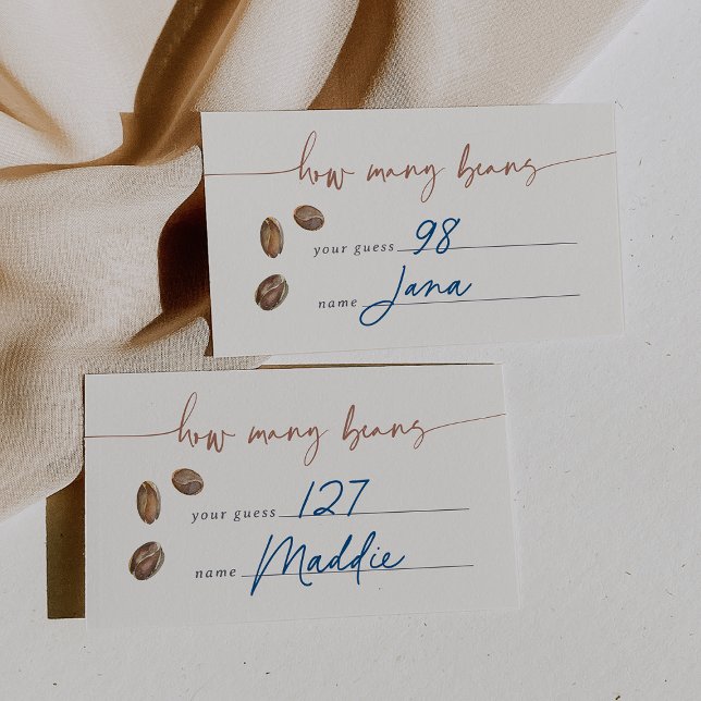 Wie viele Kaffeebohnen sind in der JAR-Spielkarte? Begleitkarte (Bridal shower coffee bean guessing game cards)