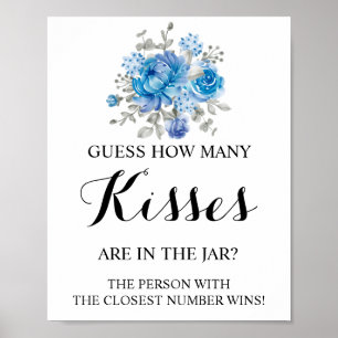 Wie viele Kisses Blueflower Brautparty Game Sign Poster