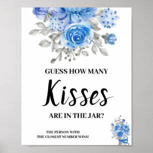 Wie viele Kisses BlueFlower Brautparty Game Sign Poster