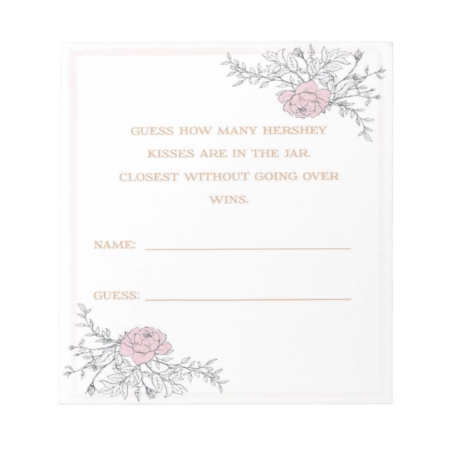 Wie viele Kisses Botanische Bridal Guessing Cards Notizblock (Vorderseite)