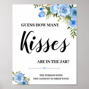 Wie viele Kisses Brautparty Game Blue Blumen Poster