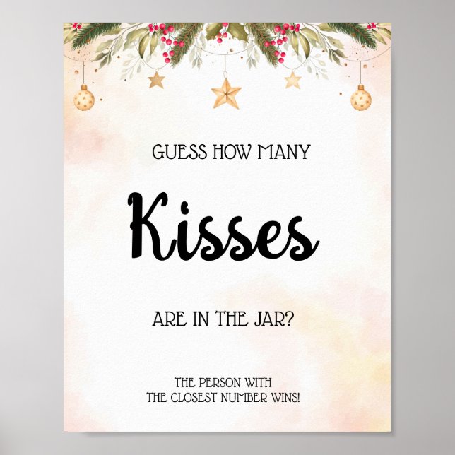 Wie viele Kisses Christmas Brautparty Game Sign Poster (Vorne)