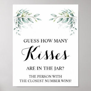 Wie viele Kisses Eucalyptus Brautparty Game Sign Poster