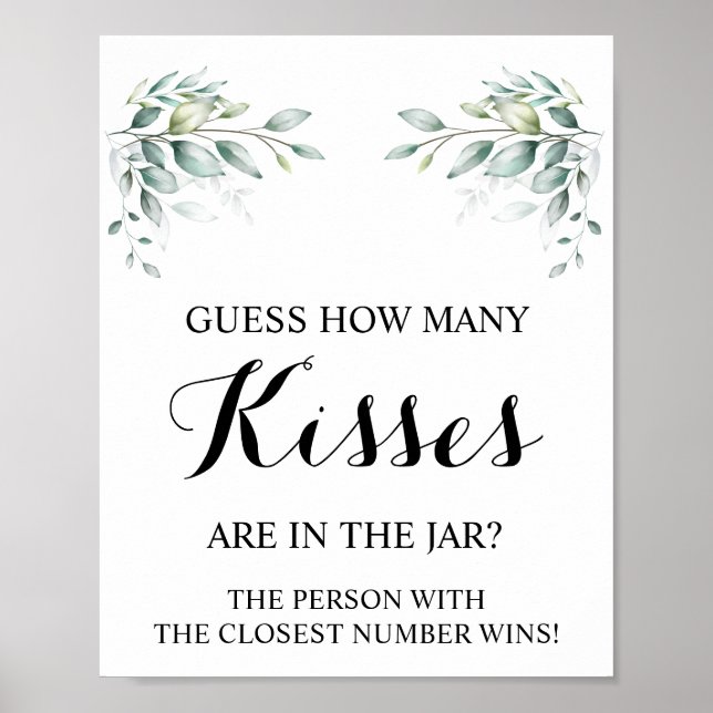Wie viele Kisses Eucalyptus Brautparty Game Sign Poster (Vorne)