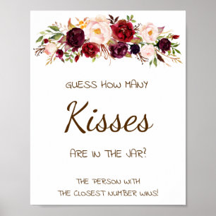 Wie viele Kisses Marsala Brautparty Game Sign Poster
