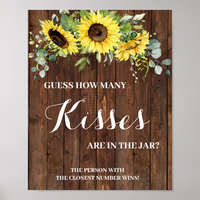 Wie viele Kisses Sunblumen Brautparty Game Sign Poster (Vorne)
