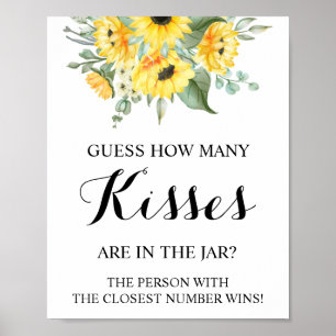 Wie viele Kisses Sunblumen Brautparty Game Sign Poster