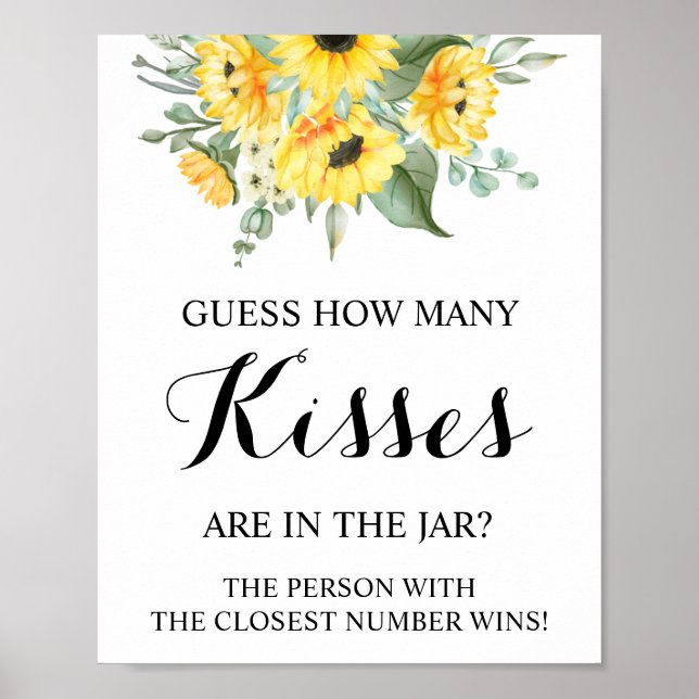 Wie viele Kisses Sunblumen Brautparty Game Sign Poster (Vorne)