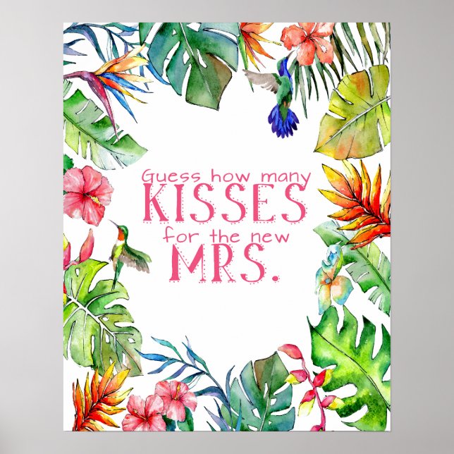 Wie viele Kisses Tropical Brautparty Game Poster (Vorne)