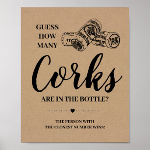 Wie viele Korken Brautparty rustikale Spielzeichen Poster