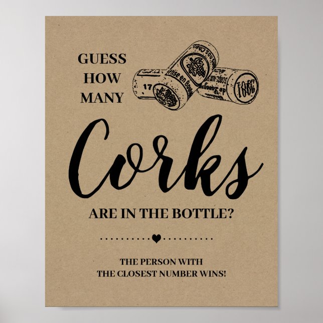 Wie viele Korken Brautparty rustikale Spielzeichen Poster (Vorne)