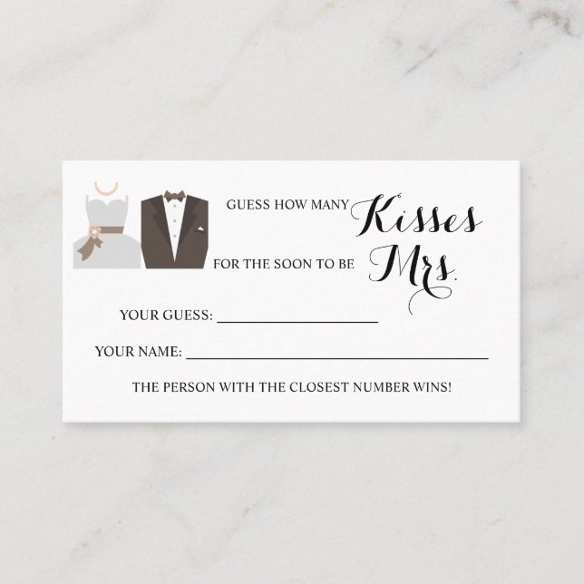 Wie viele Küsse für Mrs. B & G Shower Spielkarte Platzkarte (Vorderseite)