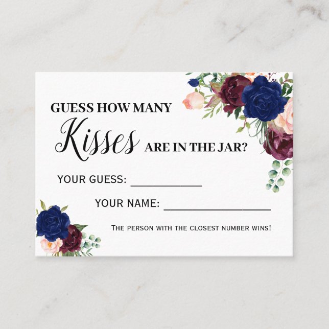 Wie viele Küsse Spiel englische spanische Duschkar Platzkarte (Vorderseite)