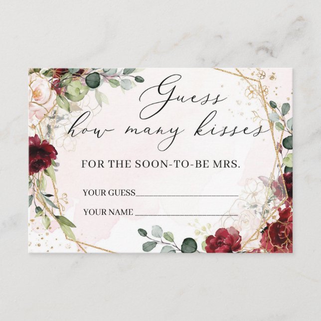 Wie viele Küsse Spielkarte boho burgundy floral Begleitkarte (Vorderseite)