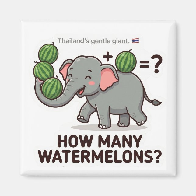 Wie viele Wassermelonen? Elefant Math Spiel Magnet (Vorne)