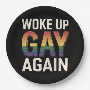 Wieder gay aufgewacht Lustiger LGBTQ Stolz Verbünd Pappteller