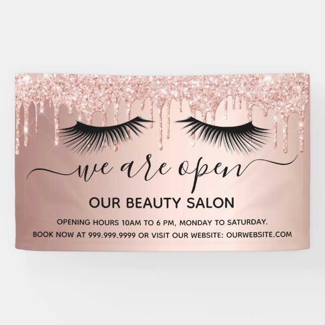 Wiedereröffnung Schönheitssalon Rose Gold Glitzer  Banner (Horizontal)