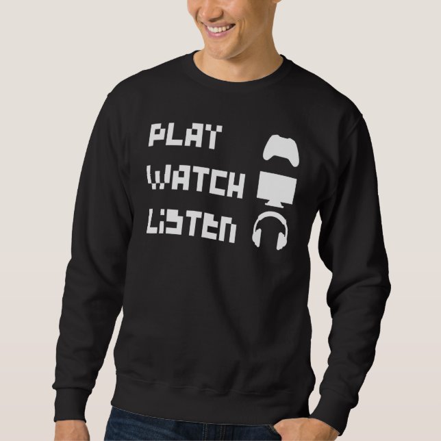 Wiedergabe Hören Retro 8 Bit Controller Headphone Sweatshirt (Vorderseite)
