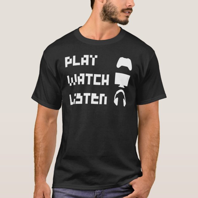 Wiedergabe Hören Retro 8 Bit Controller Headphone T-Shirt (Vorderseite)