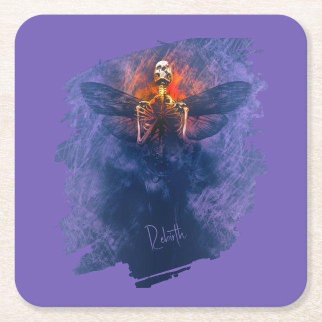 Wiedergeburt. Skelett mit aufsteigenden Flügeln Rechteckiger Pappuntersetzer (Vorderseite)
