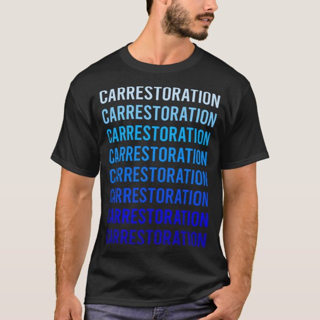 Wiederherstellung von Fahrzeugen mit blauem Text T-Shirt (Vorderseite)