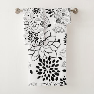Wiederholen des Schwarzweiss-Blumen-Musters Badhandtuch Set