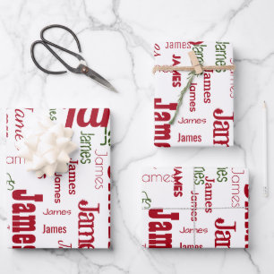 Wiederholender Name Personalisiert Weiß Rot Grün Geschenkpapier Set