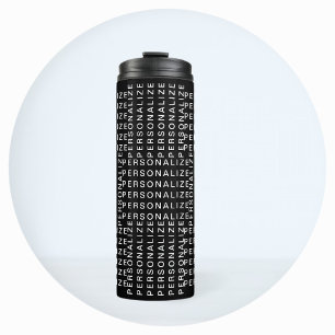 Wiederholendes Namens- oder Wortmuster Schwarz & W Thermosbecher
