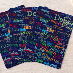 Wiederholte Farbnamen überall in Dunkelblau Spielkarten<br><div class="desc">Fügen Sie der Vorlage einen Namen oder ein anderes Sonderwort hinzu,  um ein stylisches typografisches Muster mit verschiedenen Schriftart-Stilen und -Farben zu erstellen,  die über dunkelblauen (benutzerdefinierten) Hintergrund gedruckt werden</div>