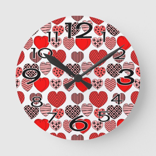 Wiederholte Herzen Runde Wanduhr (Vorderseite)