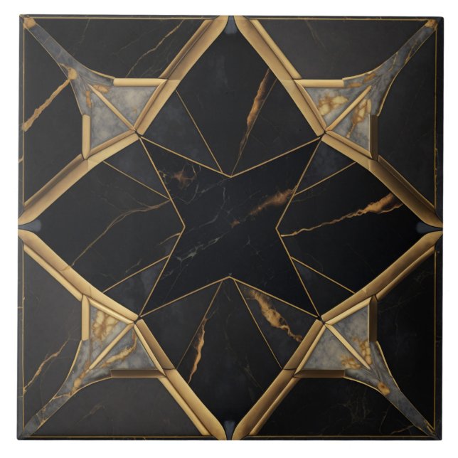 Wiederholte Keramik Tiles Gold Black Floor Marmor Fliese (Vorderseite)