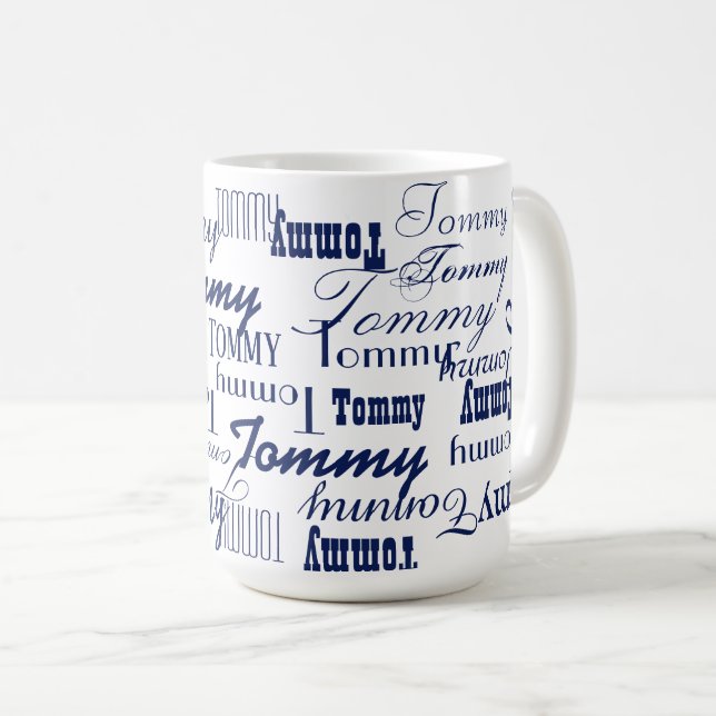 Wiederholter Blauer Name überall in Weiß Kaffeetasse (VorderseiteRechts)