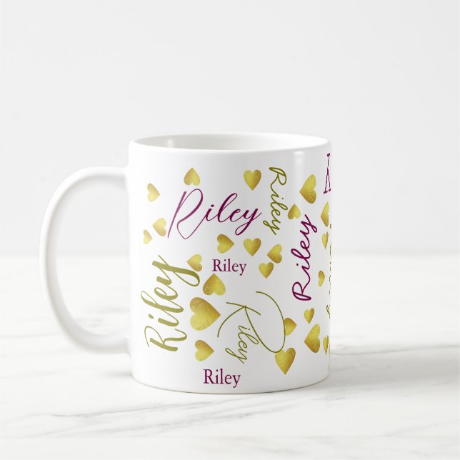 Wiederholter Individuelle Name mit Goldherzen Kaffeetasse (Links)