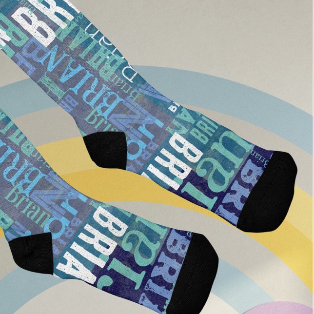 Wiederholter Name in Blautönen Socken (blue urban style)