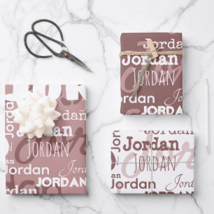 Wiederholter Name Mauve Dusty Rose White Modern Geschenkpapier Set