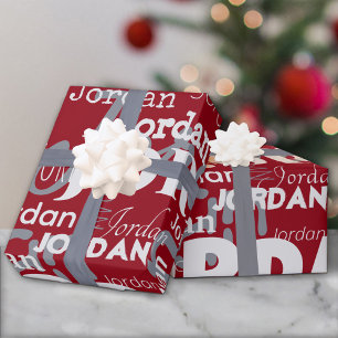 Wiederholter Name Muster Red Silver White Weihnach Geschenkpapier