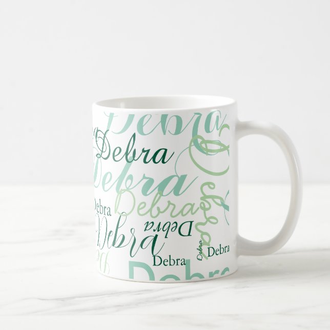 Wiederholter Name Typografie grünes Muster Kaffeetasse (Rechts)