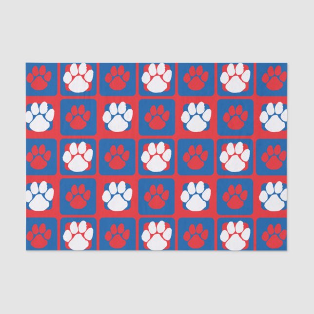 Wiederholter Pawprint in Rot, Weiß und Blau Seidenpapier (Vorderseite)