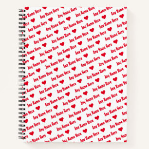 Wiederholter Roter Name & Herz Niedlich Girly Notizbuch