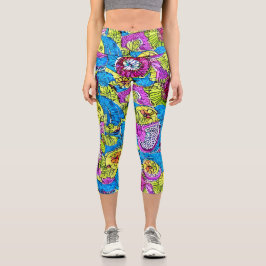 Wiederholtes Mosaik handgezeichnetes Muster Niedli Capri Leggings