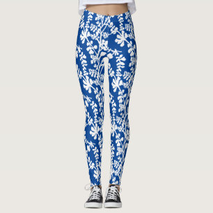 Wiederholtes Muster für blaue und weiße Flora Leggings
