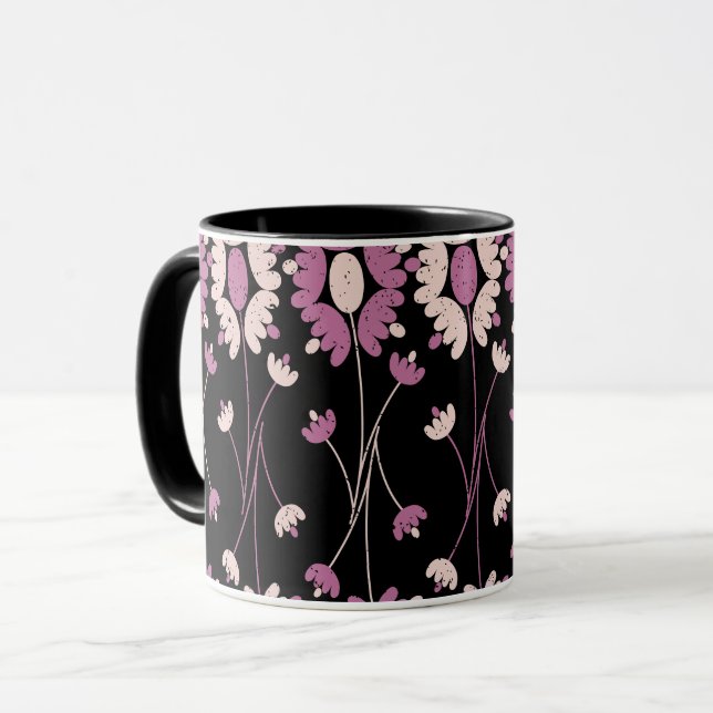 Wiederholtes rosa Blumenmuster Tasse (Vorderseite Links)