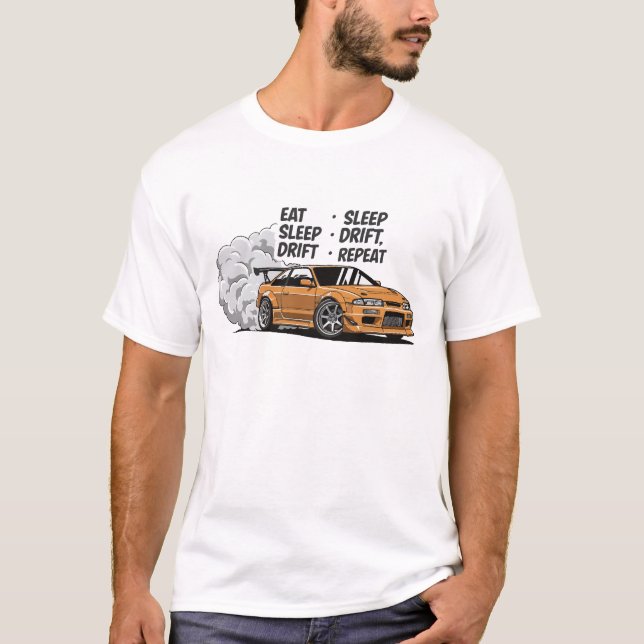 Wiederholung der Sleep Drift - Neon JDM Car Racing T-Shirt (Vorderseite)