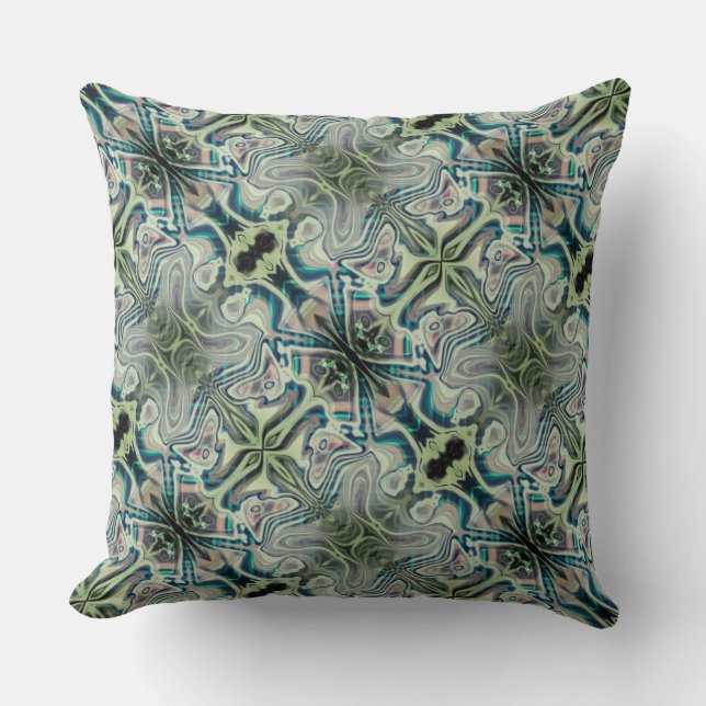 Wiederholung von graugrünem und grünem Zyan Kissen (Vorderseite)