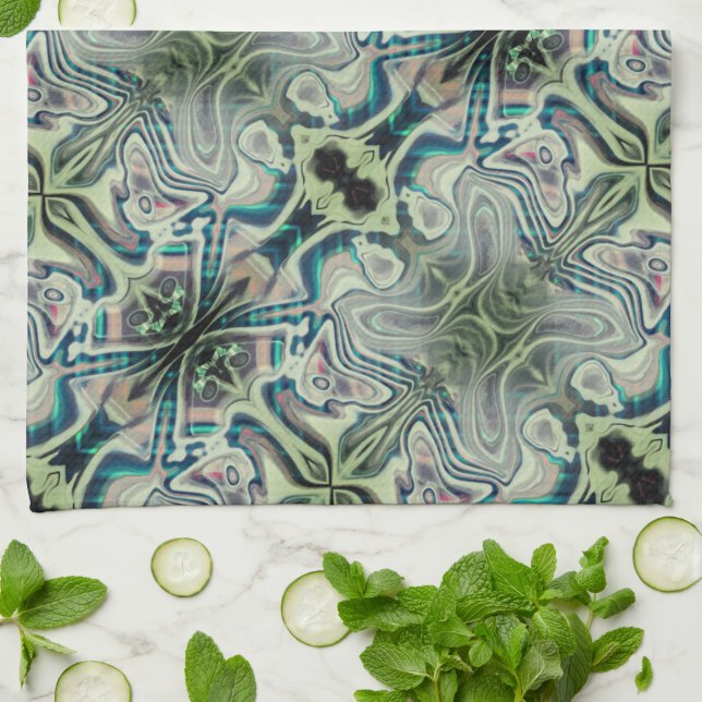 Wiederholung von graugrünem und grünem Zyanthro Geschirrtuch (Gefaltet)