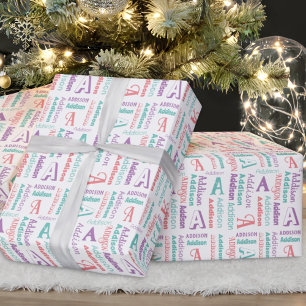Wiederholungsname & Anfangsfarbe Lila Aquamarines Geschenkpapier
