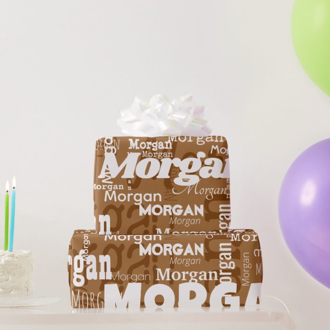 Wiederholungsname Braune Neutrale Moderne Schrifta Geschenkpapier (Partygeschenke)